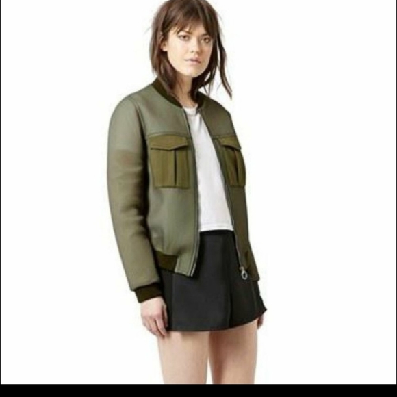 Topshop Jackets & Blazers - Topshop Airtex Mesh Utility Bomber Jacket Olive